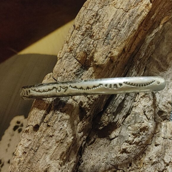 Antique Sterling Silver Native Cuff Bracelet Detailed Etched Patterns Stamped - Picture 1 of 10